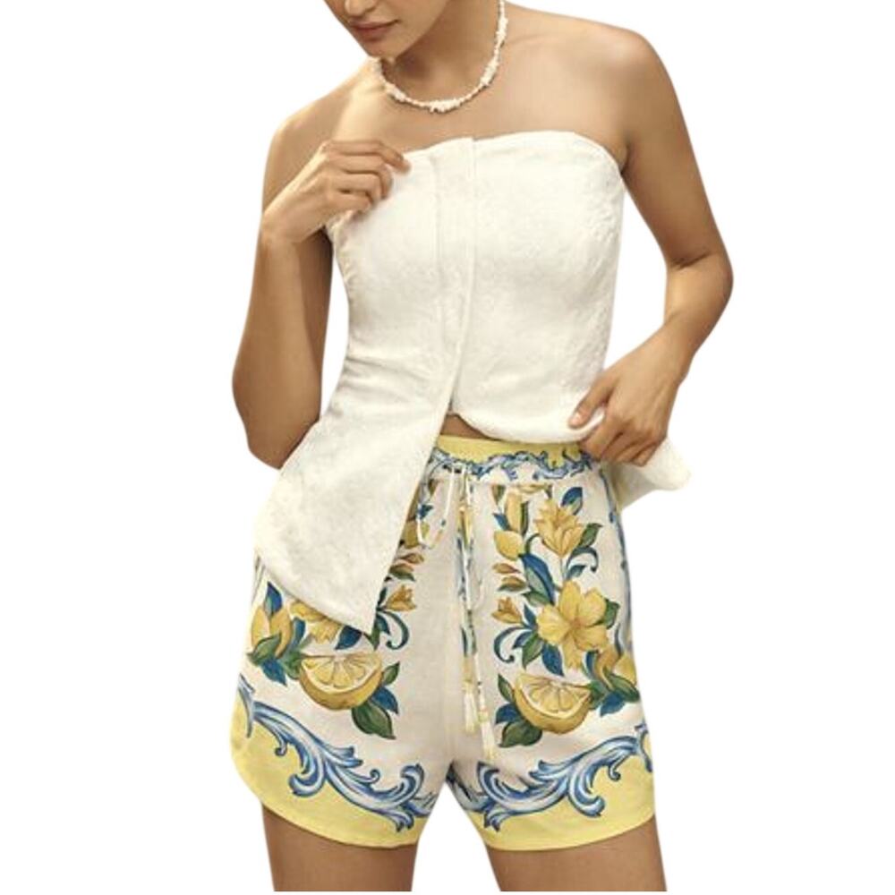 Anthropologie Vibrant Multicolor Sicily Scarf Linen Blend Shorts Size L
